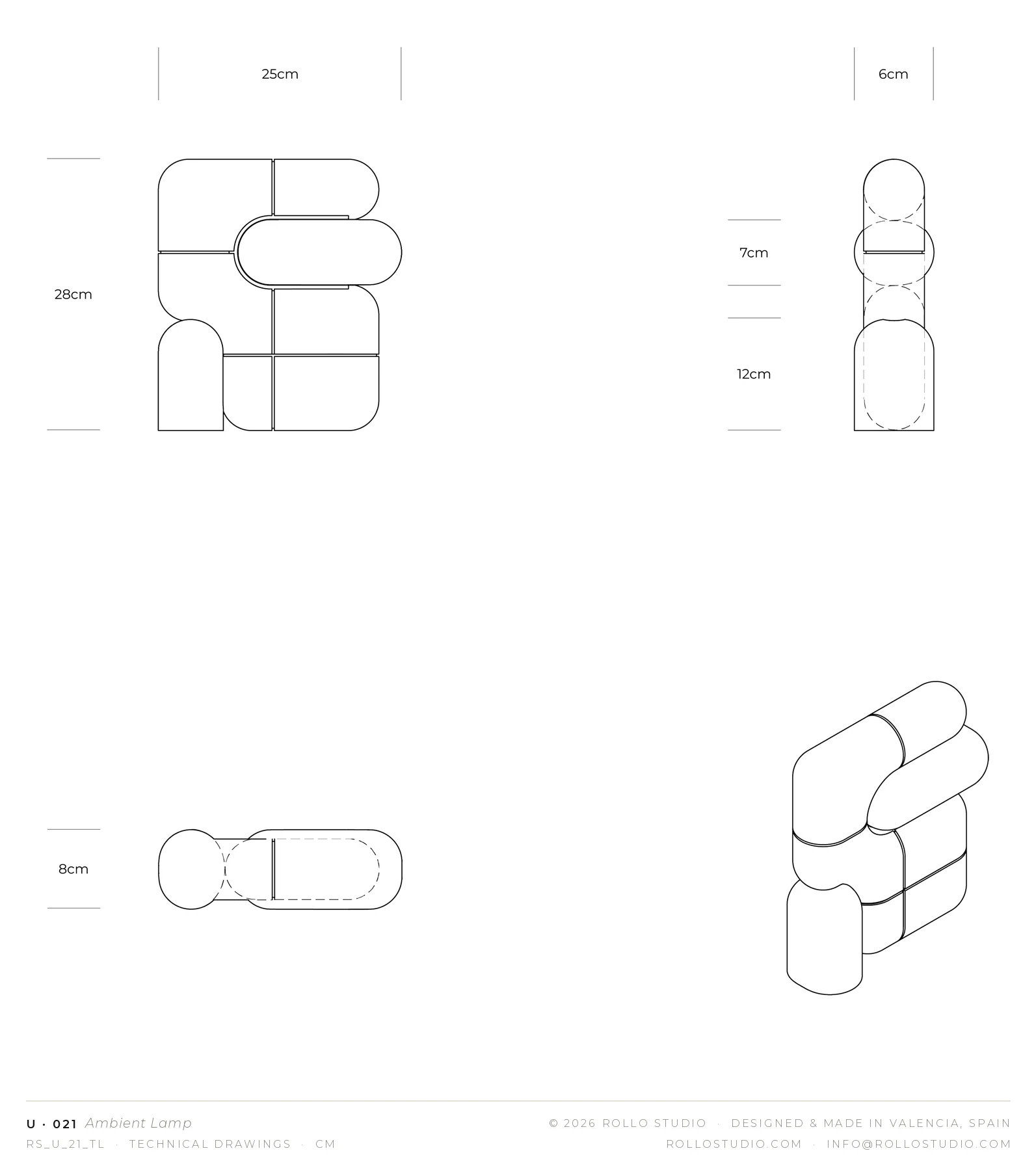 U·021 Ambient Lamp technical drawings (RS_U_21_TL). © Rollo Studio