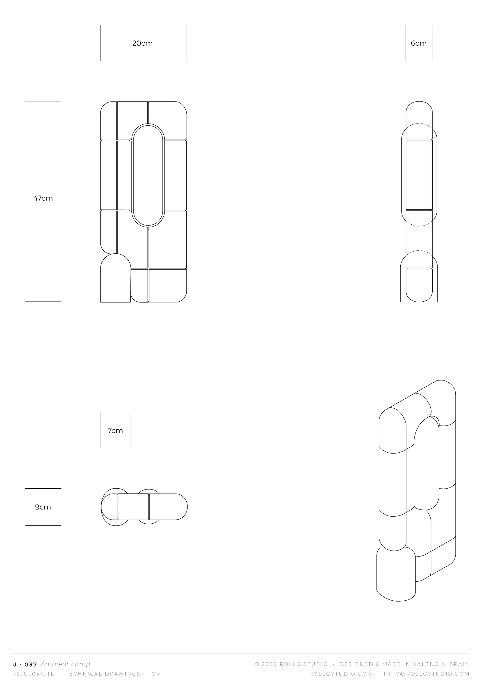 U·037 Ambient Lamp technical drawings (RS_U_037_TL). © Rollo Studio