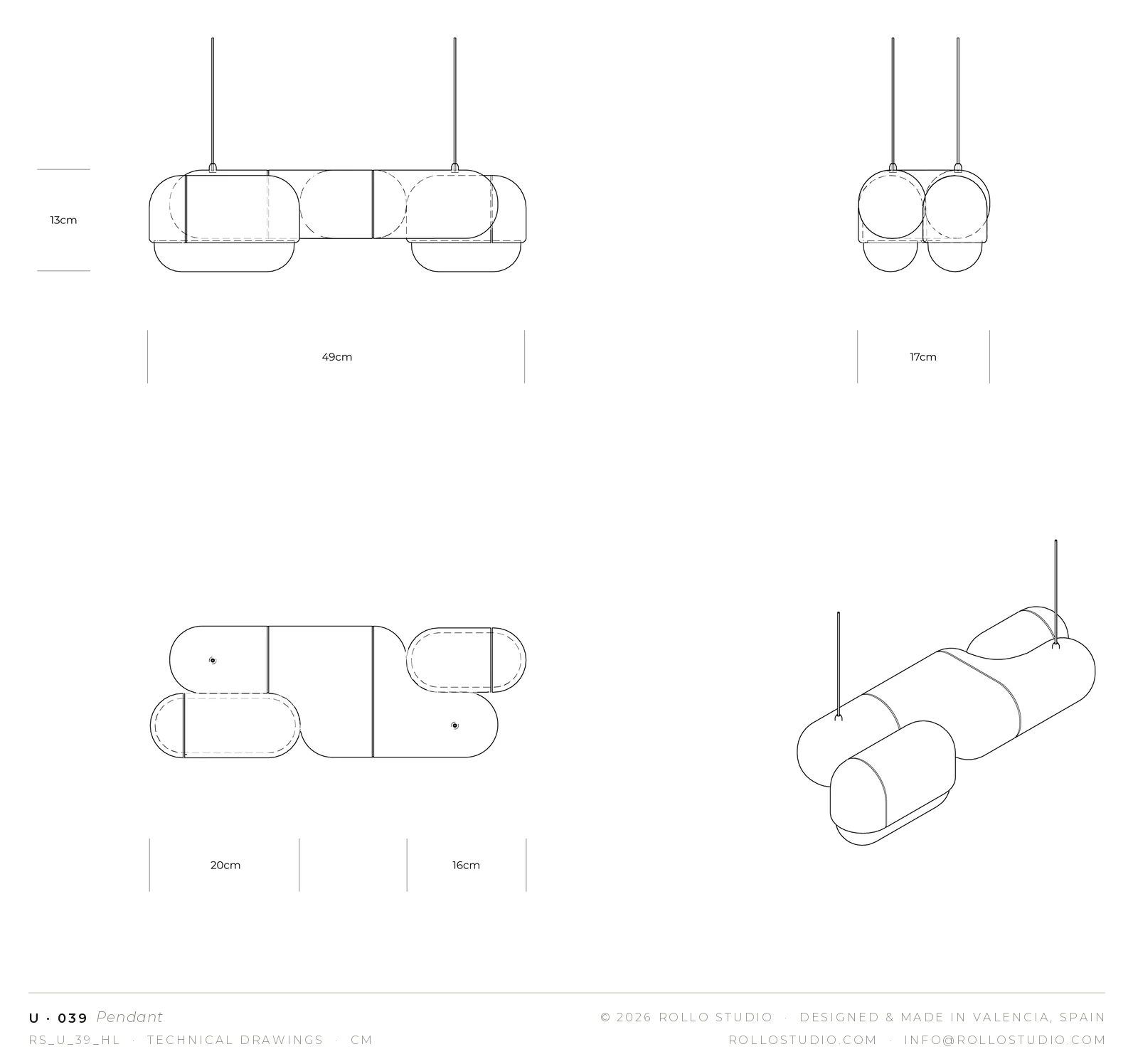 U·039 Pendant technical drawings (RS_U_39_HL). © Rollo Studio