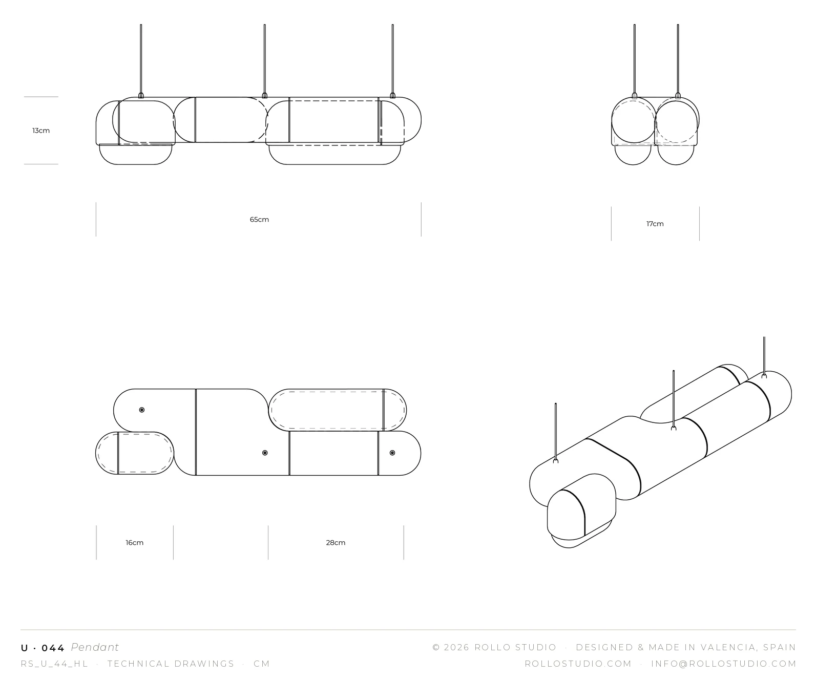 U·044 Pendant technical drawings (RS_U_44_HL). © Rollo Studio