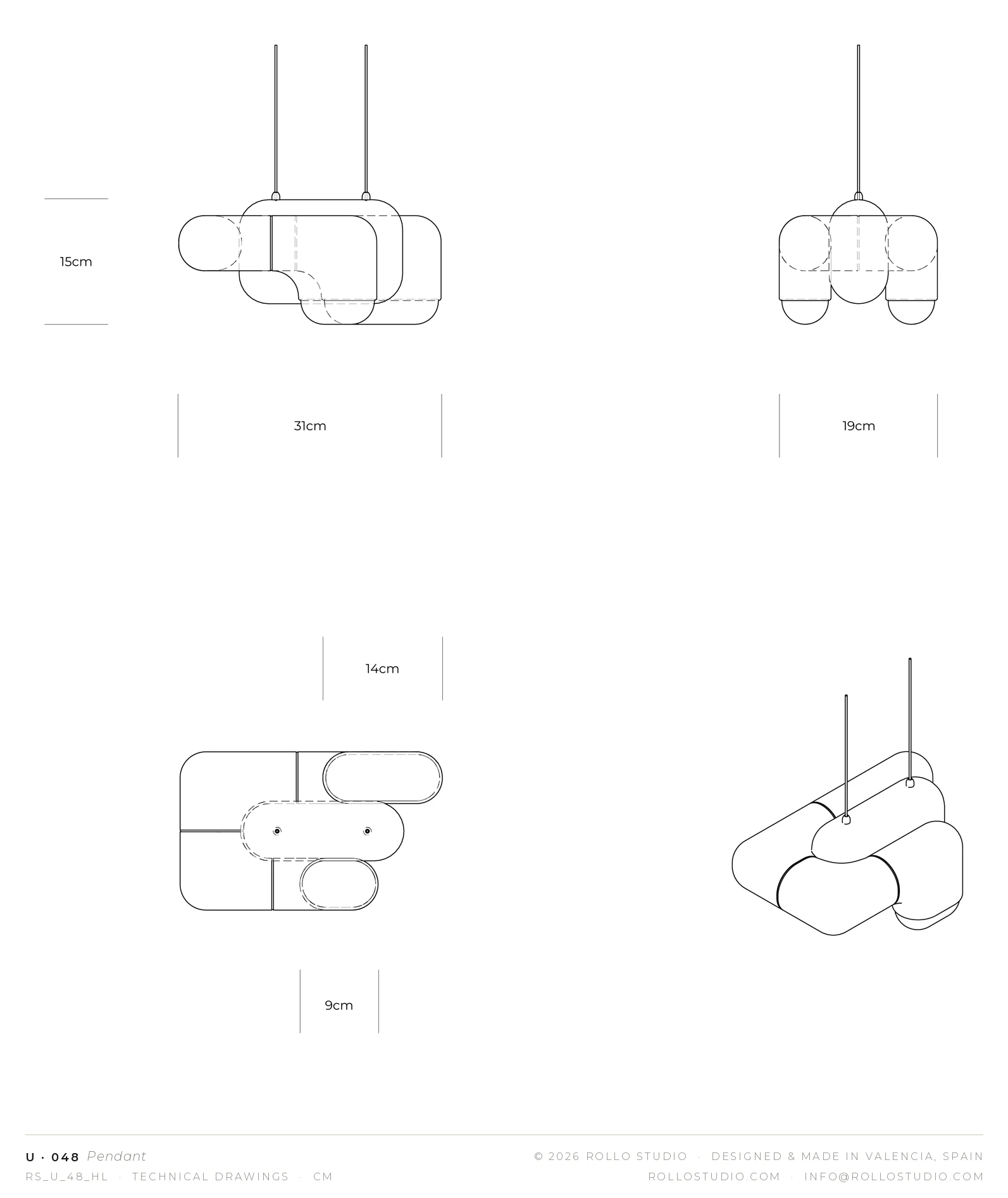 U·048 Pendant technical drawings (RS_U_48_HL). © Rollo Studio